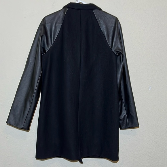 J Crew Wool Coat Leather Sleeves - Picture 3 of 6